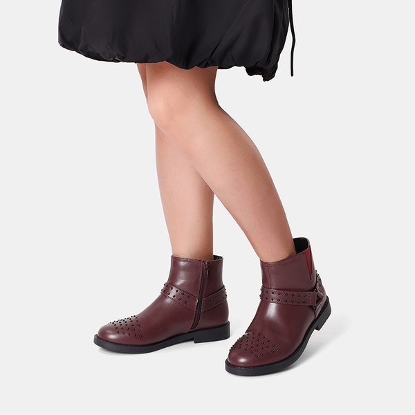 Kids Studded Detail Fashion Boots - RED WINE - 1